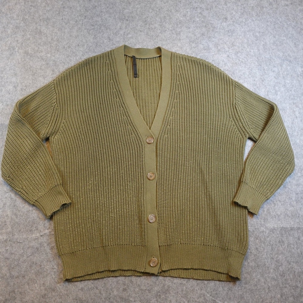 Jenni Kayne Cardigan Women Small Green Organic‎ Cotton Chunky Knit V Neck Button